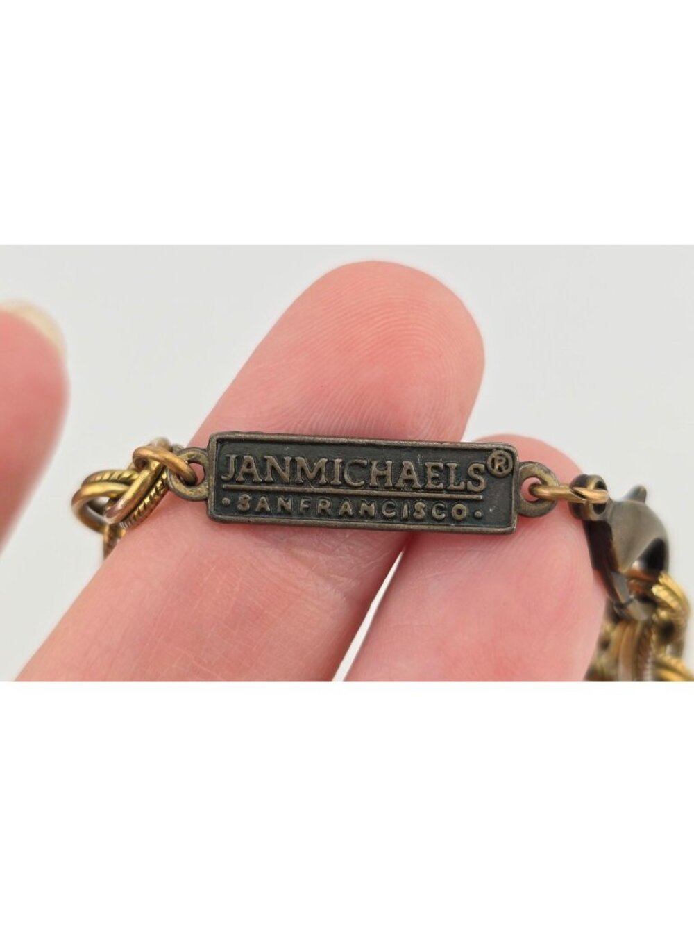 Vintage Jan Michaels Brass Necklace With Pink Resin Pendant & Filigree - Picture 5 of 8